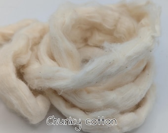 INDIAN COTTON ROVING, Indian cotton,  1 meter lengths. Raw, rough cotton, creamy white pictures are for reference only.