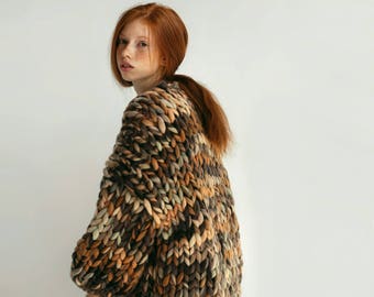 Oversized Chunky cardigan coat Chunky merino knit Oversized cardigan Chunky knit coat Merino wool coat Melange cardigan