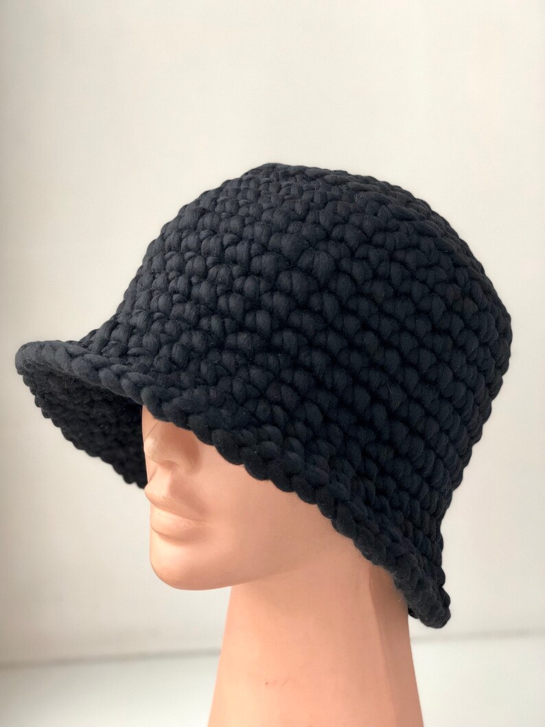Bucket hat knit Black Flapper Cloche hat Wool floppy hat Etsy