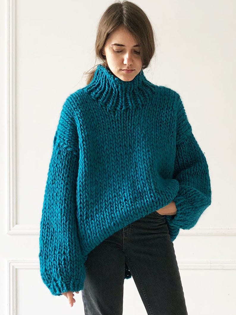 Oversize turtleneck sweater Thick knit sweater women Chunky | Etsy