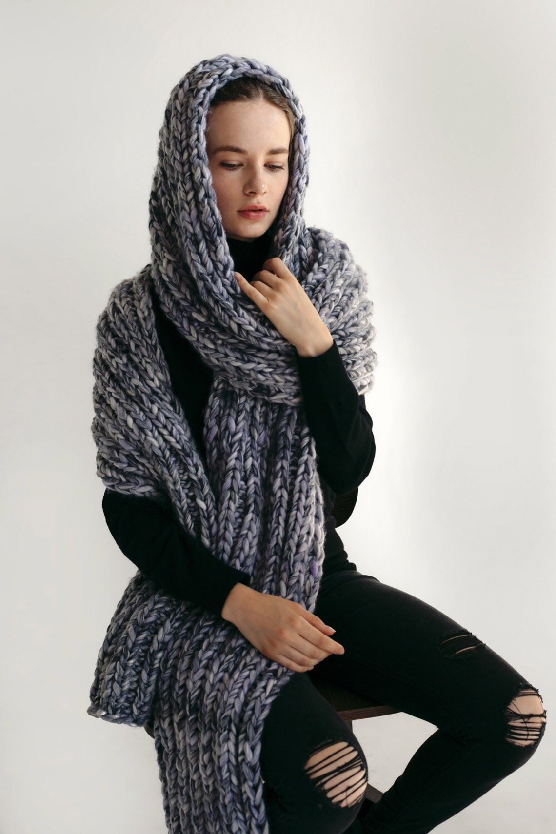 Chunky wool scarf Oversized knit winter scarf women Cold Etsy