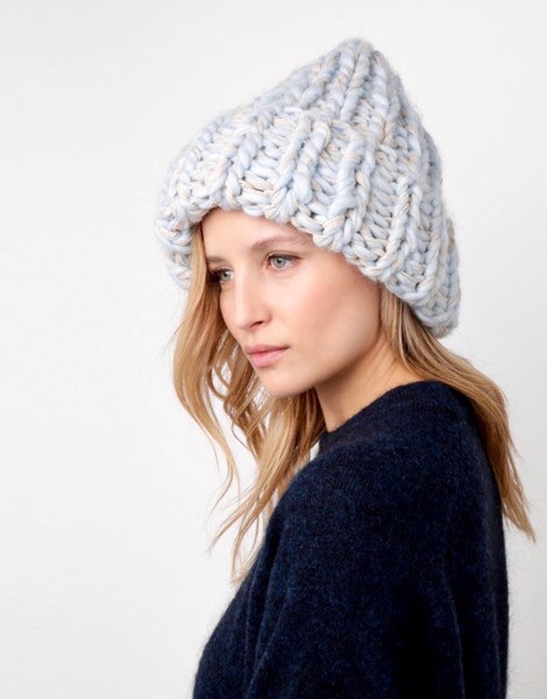 Light blue beanie women Thick wool hat slouchy Chunky beanie Etsy