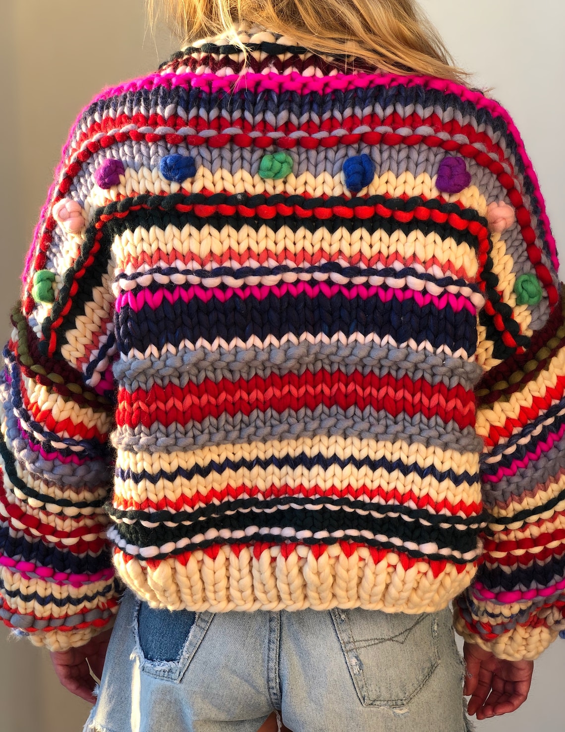 Knit cardigan bomber Colorful chunky merino sweater Multicolor Etsy