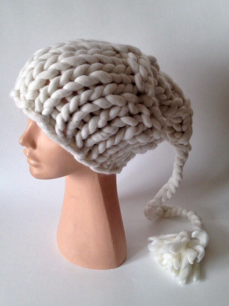 Long tail knit hat Chunky wool elf hat women Knitted elf Etsy