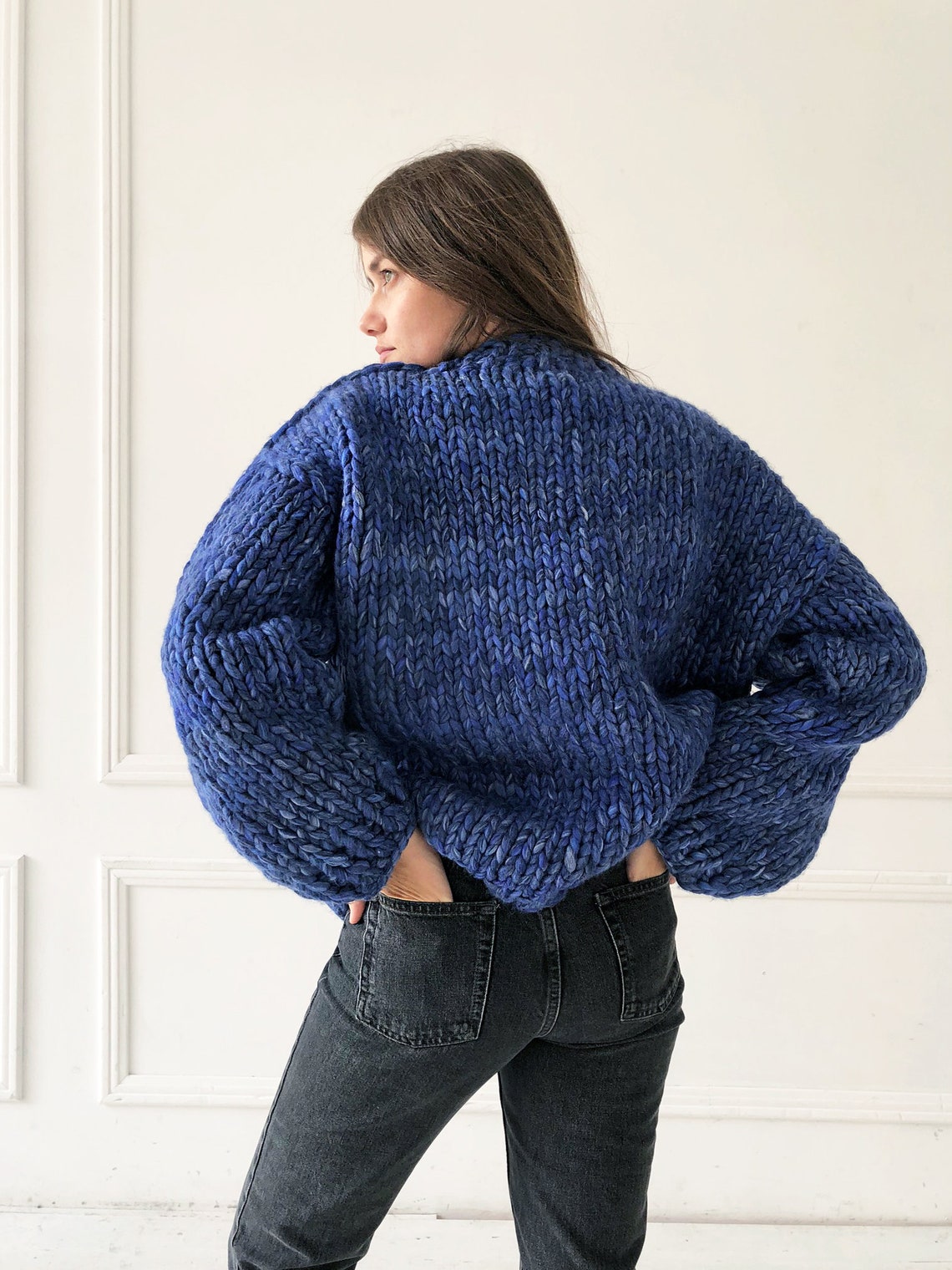 Thick wool sweater oversized Blue chunky knit sweater women Etsy