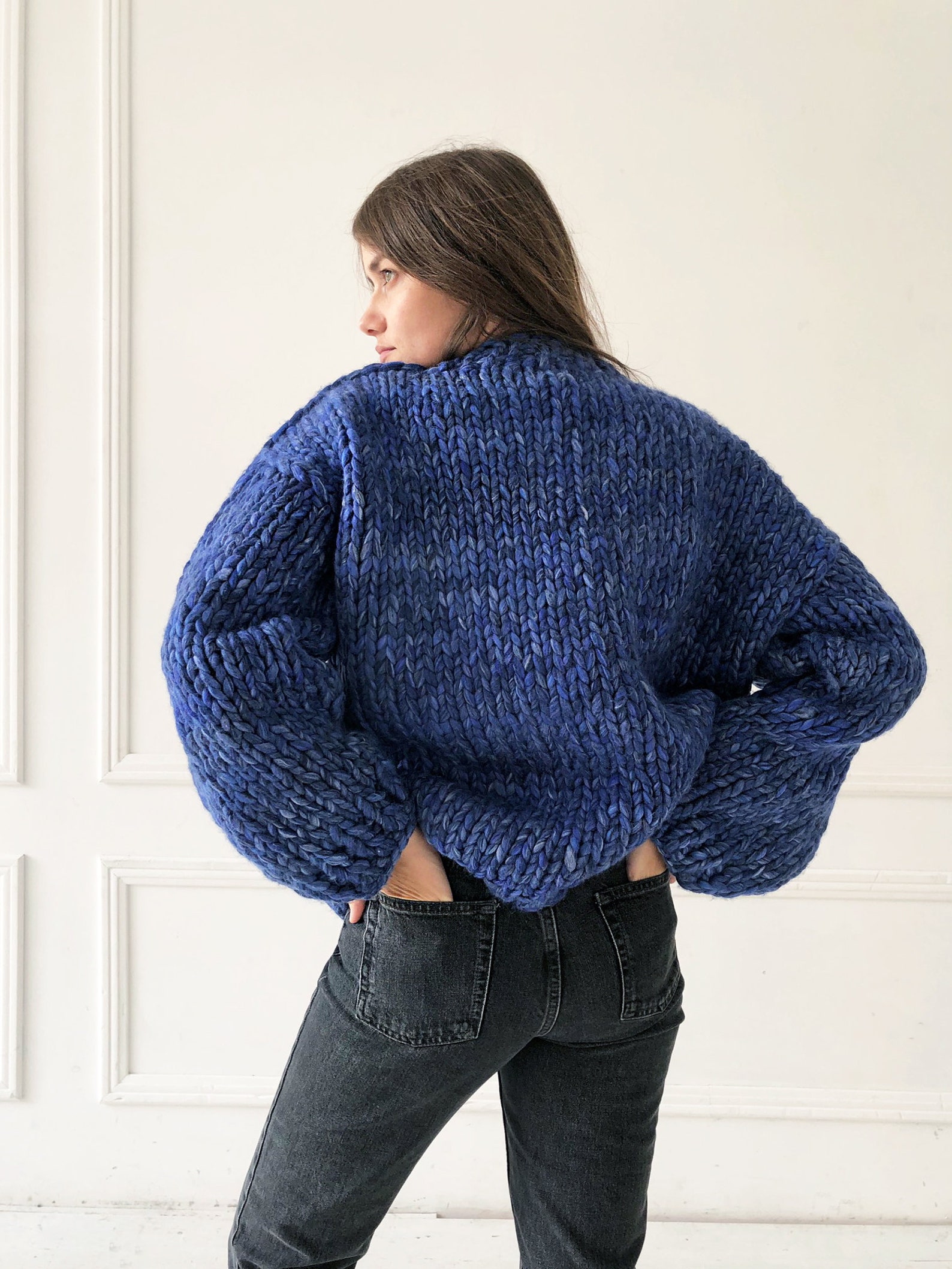 Thick wool sweater oversized Blue chunky knit sweater women Etsy