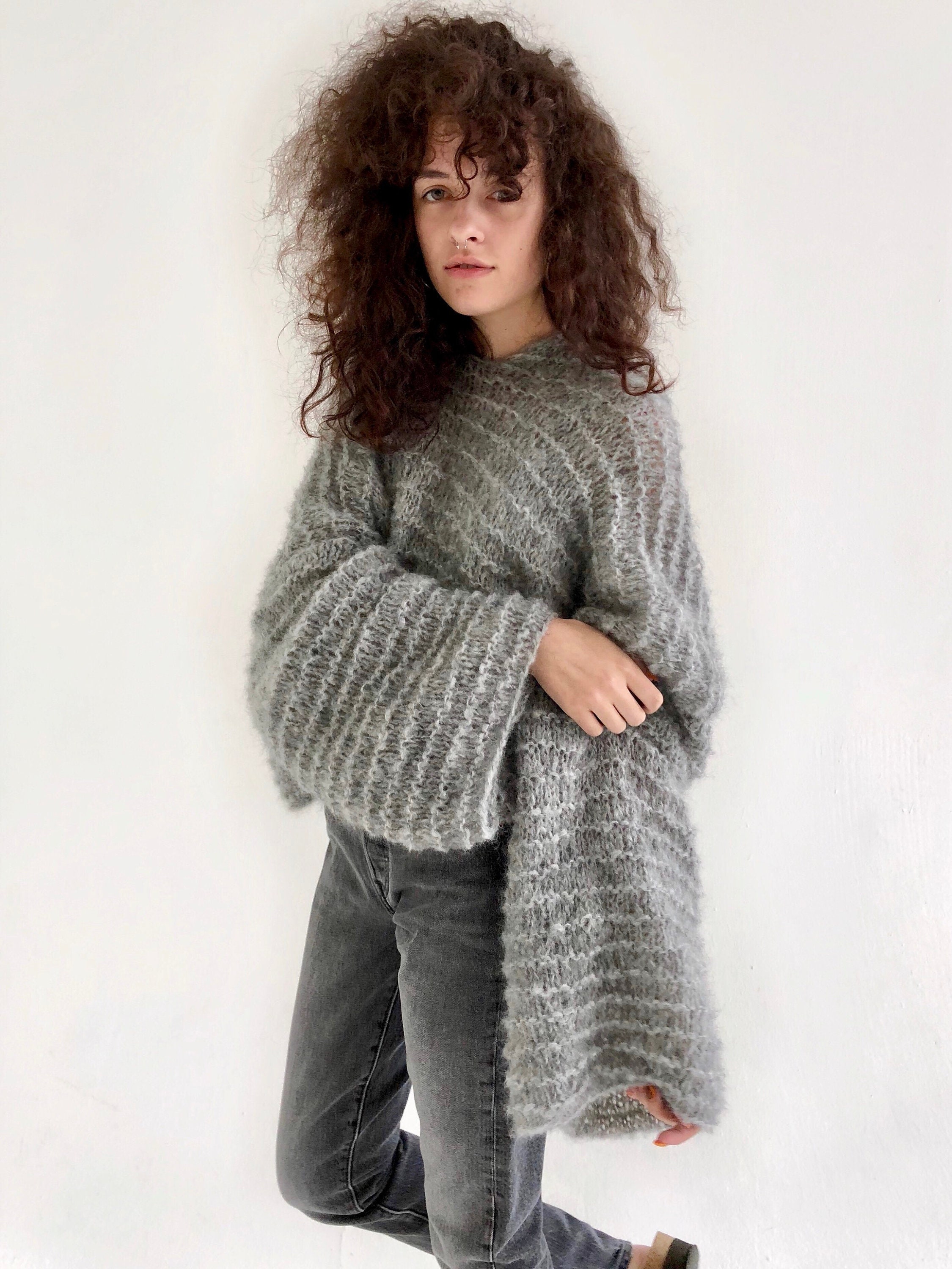 Loose knit mohair sweater cropped hooded Fluffy mohair sweater Etsy
