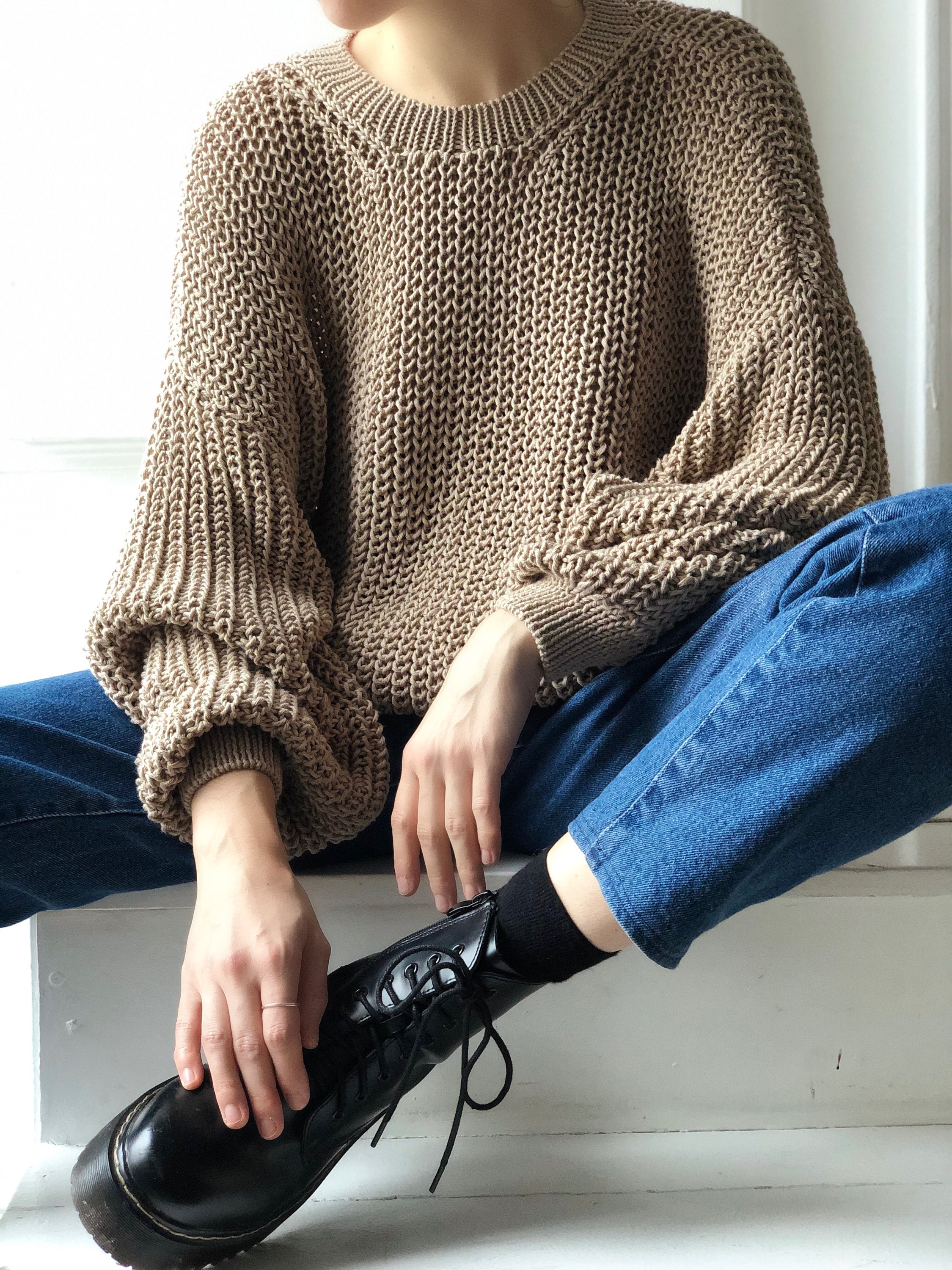 Rib knit sweater Hand knitted chunky cotton sweater women Etsy