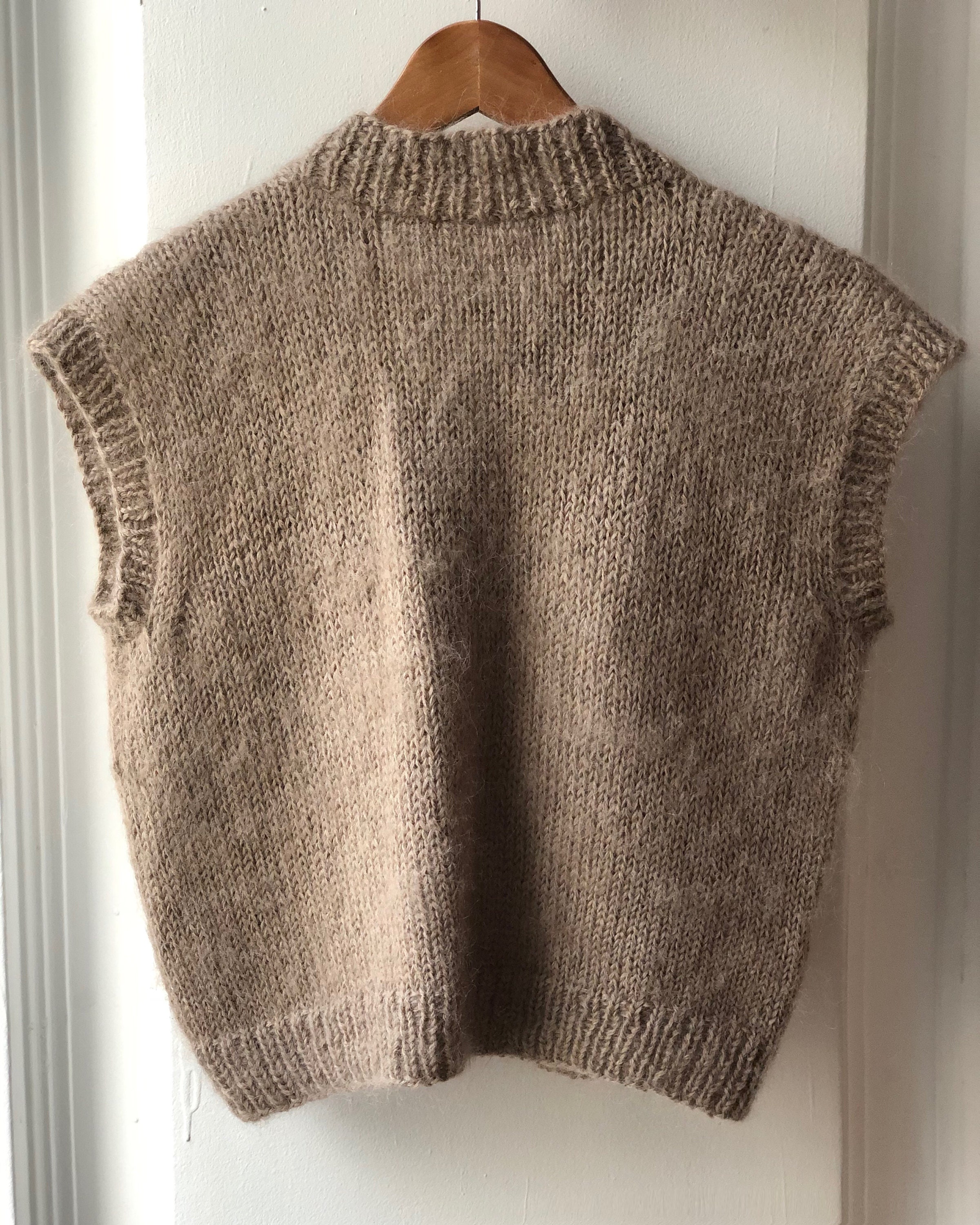 Hand knit mohair vest Beige Vintage style v neck minimal Etsy