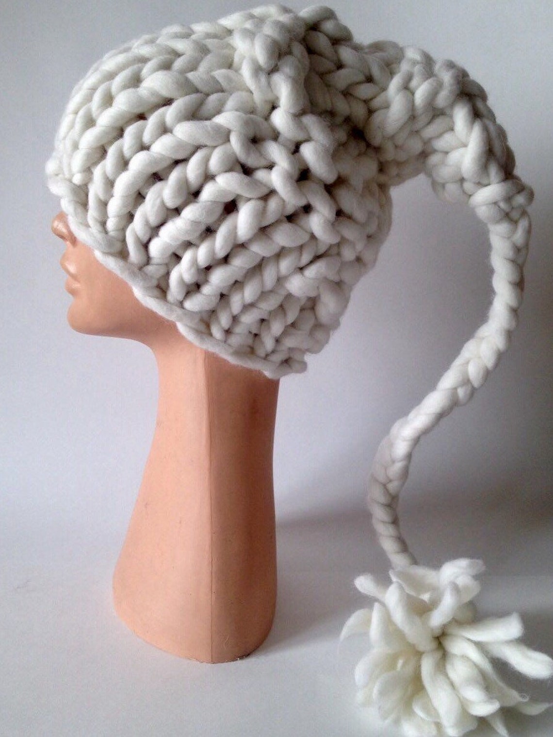 Long tail knit hat Chunky wool elf hat women Knitted elf Etsy