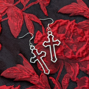 Gothic Cross Outline Oorbellen Hypoallergene Sterling Zilveren Haak