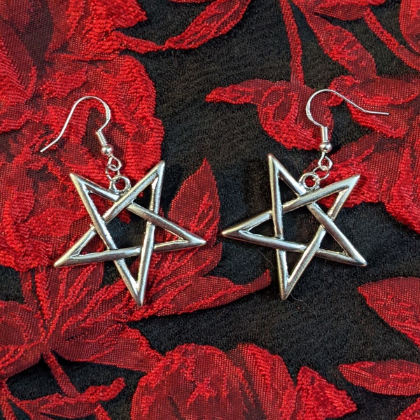 Pentagram Satanic Star Goth Earrings Hypoallergenic Sterling Silver Hook