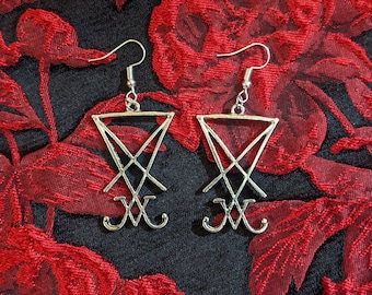 Lucifer Grimorium Verum Satanic Sigil Seal of Lucifer Goth Earrings