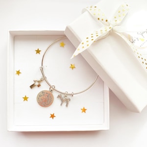 Christian Charm Bangle Bracelet: Scripture Verse, Baptism Gift