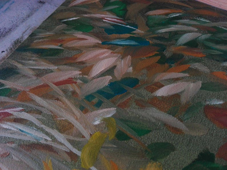 Meadow flowers painting made by TideGifts medium size picture Original oil on canvas panel orange-cad.yellow-cad.red- emerald green