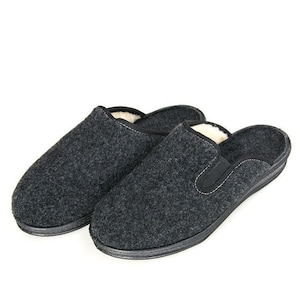 Dark gray men slippers with faux fur, Ukrainian winter slippers, Made in Ukraine