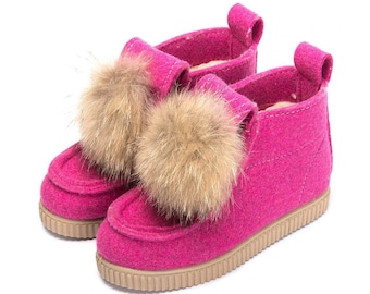 Ukrainian pink felt&wool winter shoes (valeshi), women's boots