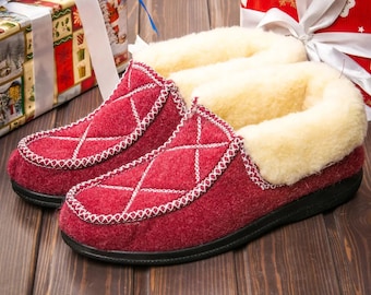Ukrainian red felt&wool winter shoes (burki), women's boots