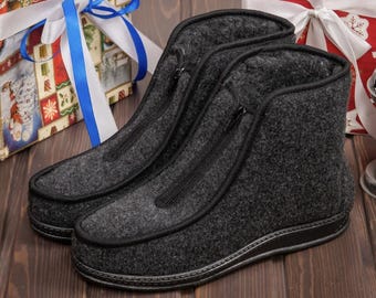 Ukrainian Felted Wool Winter Boots, Unisex Wide Foot Shoes