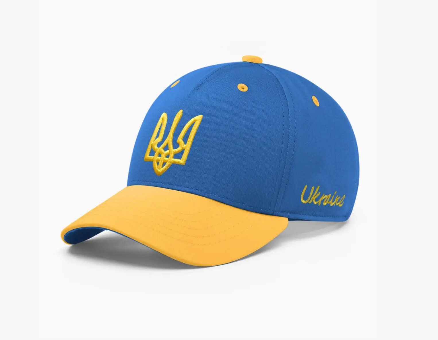 Blue&Yellow cotton cap with Ukrainian emblem (tryzub), Unisex baseball cap, Ukrainian gift, Made in Ukraine