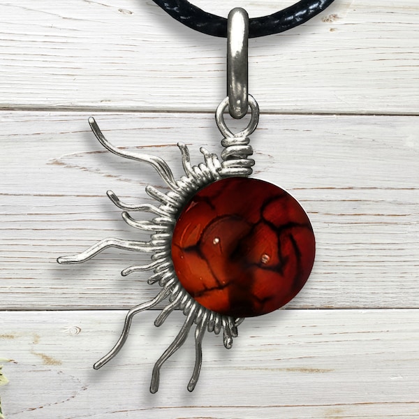 Dragon Vein Sardonyx Sunburst Wire Pendant- Silver/Steel/Copper/Bronze/14K Gold 14K Rose Gold/Niobium Bracelet Charm - August Birthstone