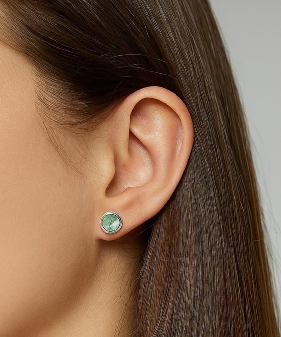 Colombian emerald 6mm Wire Stud Earrings-Black Iron, Titanium, Steel, Sterling Silver,14K Rose Gold or 14k Gold Wire May Birthstone Post