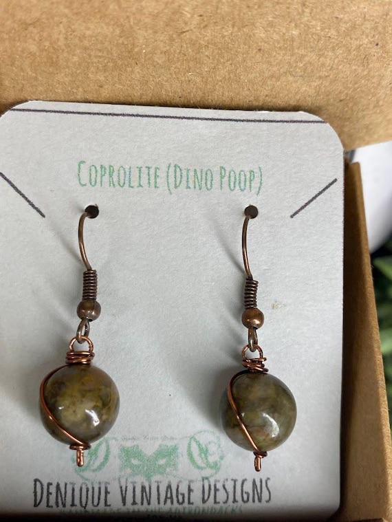 Coprolite (Dino Poop) Fossilized 10mm Dangly Swirl  Earrings- Silver/Steel/Black Iron/Titanium/14KGold/RoseGold/Black Niobium-  Drop Earring