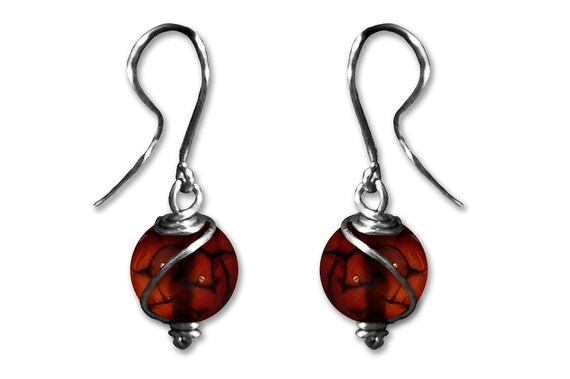 Dangly Swirl Dragon Vein Sardonyx 10mm bead Earrings- Steel/Black Iron/Titanium/14K Gold/Rose Gold/Niobium-  August Birthstone Drop Earring