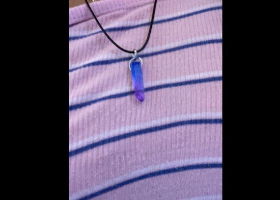 Bi Pride Blue Purple Quartz Point with Hammered top Pendant- Silver/Steel/Copper/Bronze/14K Gold 14K Rose Gold/Niobium  Bisexual Pride