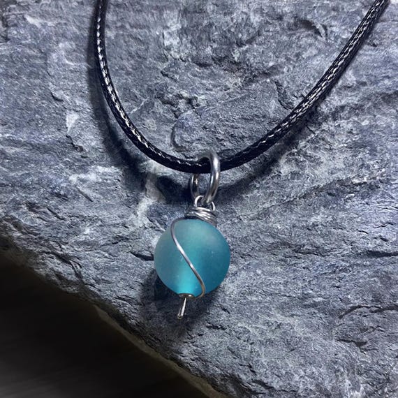 Teal Sea Glass Dangly Swirl Pendant or Bracelet Charm Wire Wrapped /Steel/Copper/Bronze/14K Gold-Rose Gold/Titanium/Black Niobium