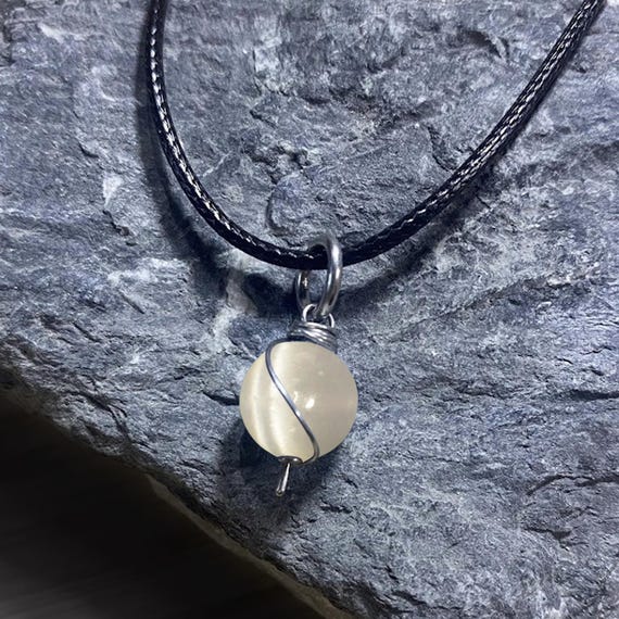 Selenite Dangly Swirl Pendant or Bracelet Charm Wire Wrapped /Steel/Copper/Bronze/14K Gold-Rose Gold/Titanium/Black Niobium