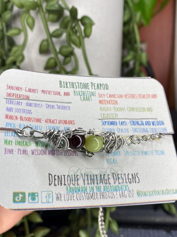 Birthstone Peas in a Pod-Customizable PeaPod (1,2,3,4,5 or 6) Bracelet Wire Wrapped in Steel/Bronze/Titanium/ 14k Rose Gold/Black Niobium