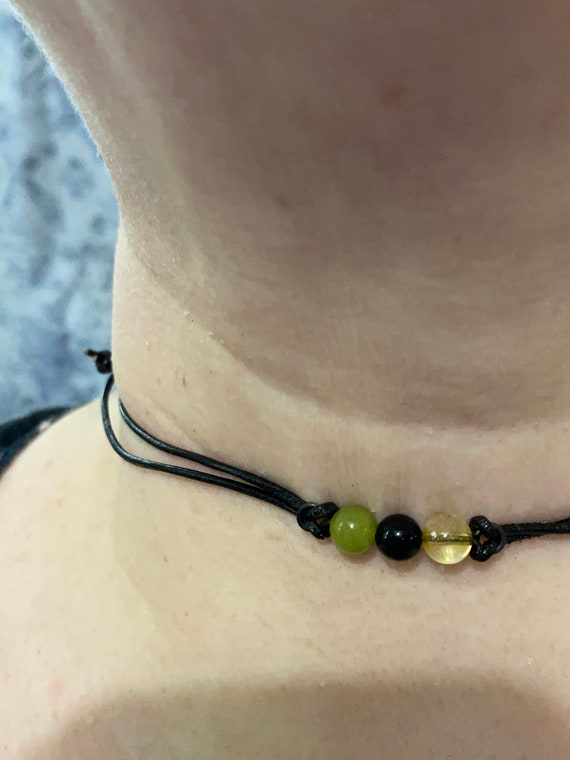 Custom Birthstone-Three-6MM round Beads on Adjustable Choker on Steel-Copper-Bronze- Silver-Gold-Rose Gold Wire- Birthstone Necklace