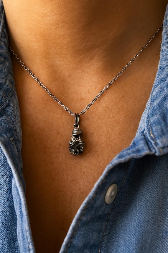 Raw Genuine Campo del Cielo meteorite Wire Prong Pendant - Silver/Steel/Copper/Bronze/14K Gold 14K Rose Gold/Black Niobium- Cert. of Authent