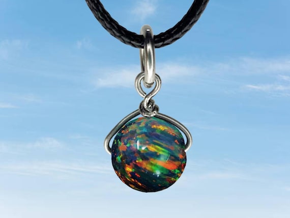 Black Fire Opal Simpler Pendant Wire Wrapped /Steel/Copper/Bronze/14K Gold-Rose Gold/Titanium/Black Niobium
