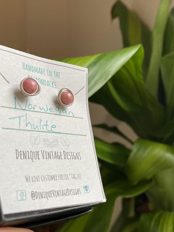Norwegian Thulite 6mm Wire Post Earrings-Black Iron, Titanium, Steel, Sterling Silver,14K Rose Gold or 14k Gold Wire Birthstone Jewelry,