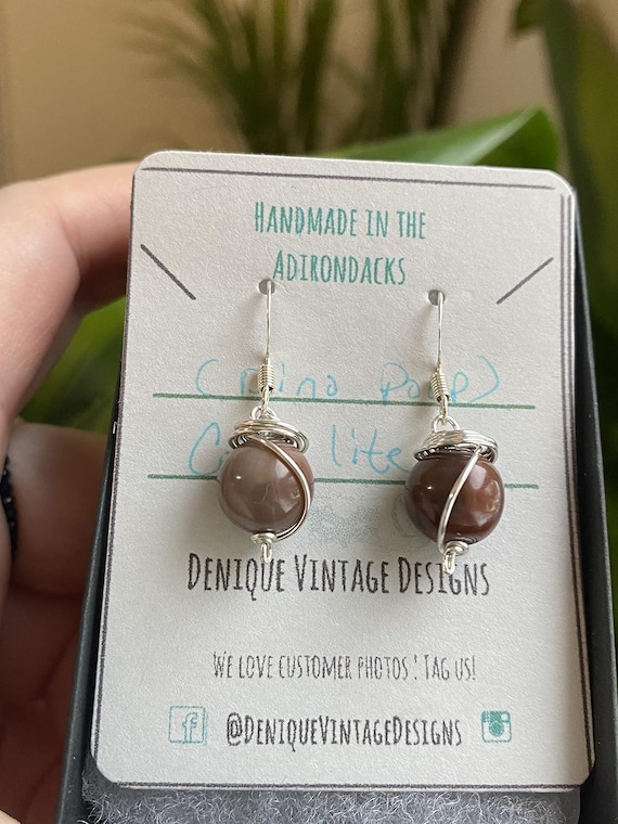 Coprolite (Dino Poop) Fossilized 10mm Dangly Swirl  Earrings- Silver/Steel/Black Iron/Titanium/14KGold/RoseGold/Black Niobium-  Drop Earring