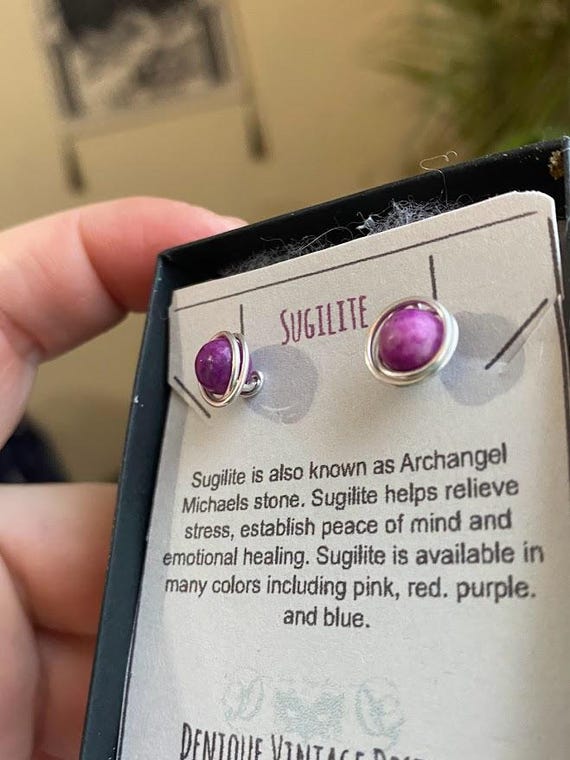 Pink Purple Sugilite 6mm Wire Post Earrings-Black Iron, Titanium, Steel, Silver,14K Rose Gold or 14k Gold Wire Birthstone Stud Earring