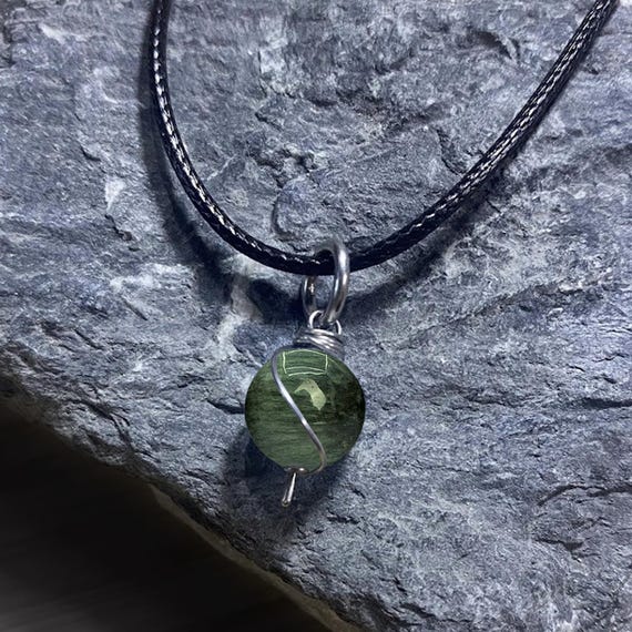 Green Chrysoberyl Cats Eye Dangly Swirl Pendant or Bracelet Charm Wire Wrapped /Steel/Copper/Bronze/14K Gold-Rose Gold/Titanium/Niobium