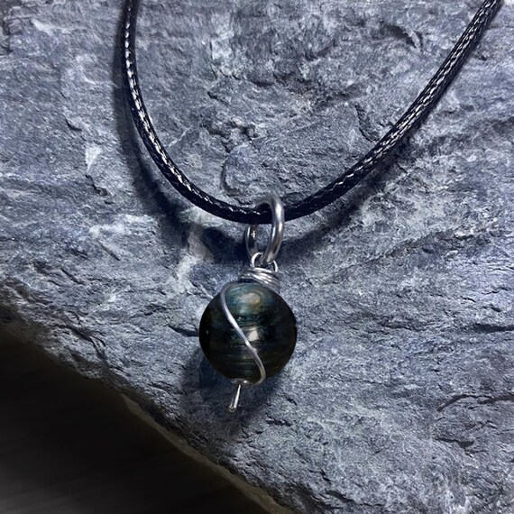 Black Kyanite Dangly Swirl Pendant or Bracelet Charm - Wire Wrapped - /Steel/Copper/Bronze/14K Gold/14K Rose Gold/Titanium/Black Niobium