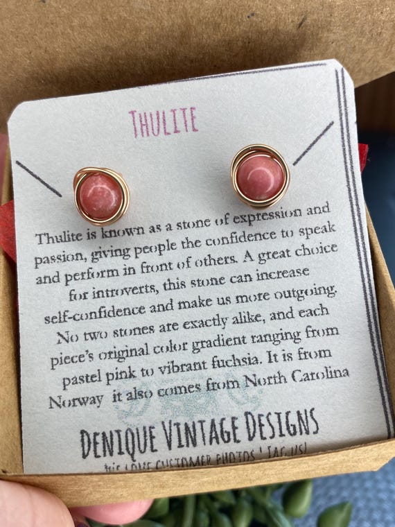 Norwegian Thulite 6mm Wire Post Earrings-Black Iron, Titanium, Steel, Sterling Silver,14K Rose Gold or 14k Gold Wire Birthstone Jewelry,