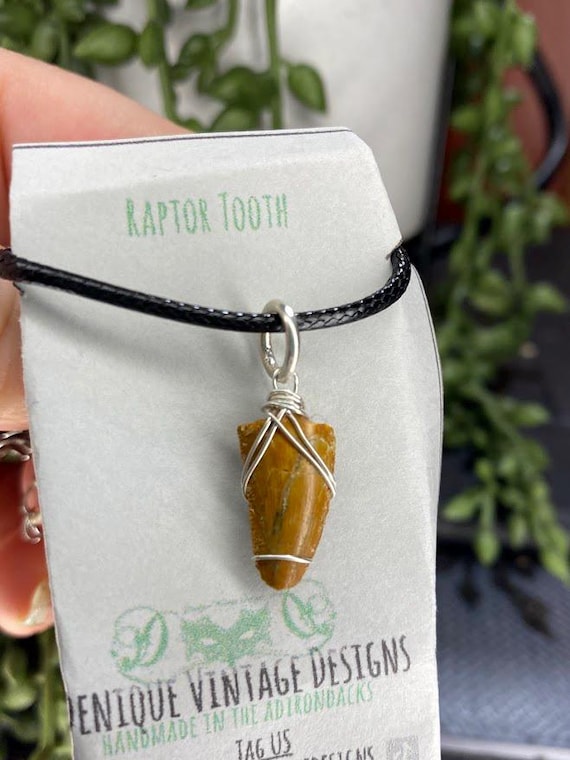 Genuine Raptor Tooth Abelisaurus Raptor KemKem Morocco WireWrapped Pendant Necklace- Silver/Steel/Copper/Bronze/Gold/ Niobium - Real Fossil