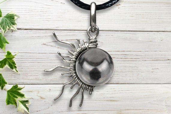 Shungite Sunburst Wire Pendant- Silver/Steel/Copper/Bronze/14K Gold 14K Rose Gold/Black Niobium - Bracelet Charm EMF Necklace