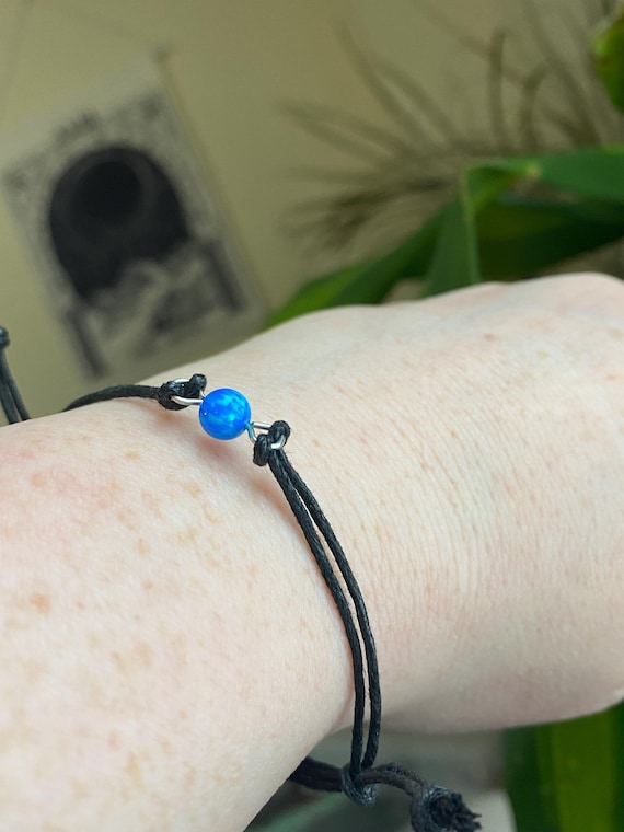 6mm Fire Opal Bead Friendship Bracelet- Silver/Steel/Copper/Bronze/14K Gold/Rose Gold/Niobium- Adjustable Leather or Waxed Cord