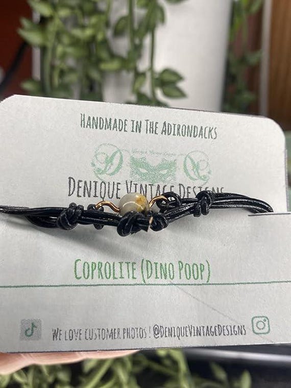 6mm Dinosaur Coprolite Fossil on Adj. -Cord Friendship Bracelet- Silver/Steel/Copper/Bronze/14K Gold/RoseGold/Niobium- Gag Gift- Anniversary