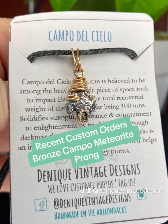 Raw Genuine Campo del Cielo meteorite Wire Prong Pendant - Silver/Steel/Copper/Bronze/14K Gold 14K Rose Gold/Black Niobium- Cert. of Authent