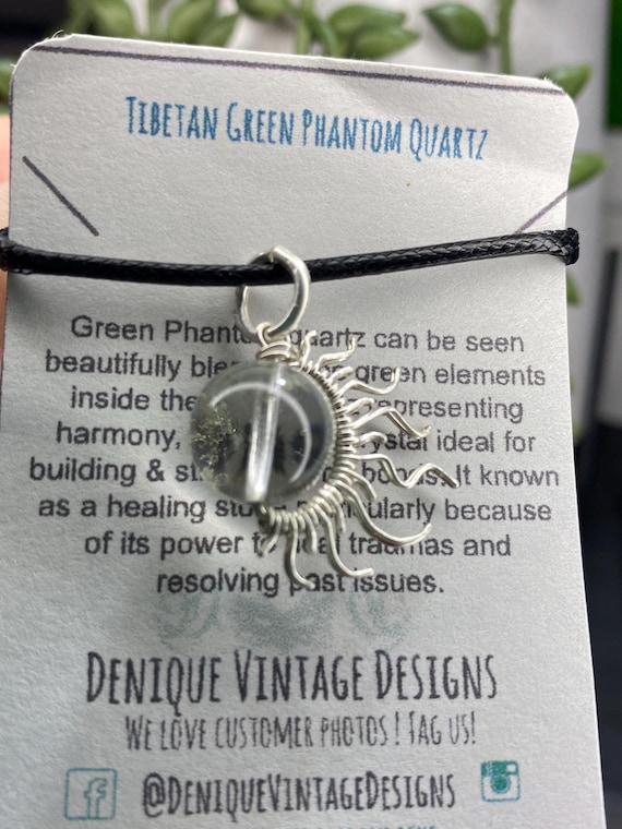Tibetan Ice Green Phantom Quartz Sunburst Wire Pendant- Silver/Steel/Copper/Bronze/14K Gold 14K Rose Gold/Black Niobium Bracelet Charm
