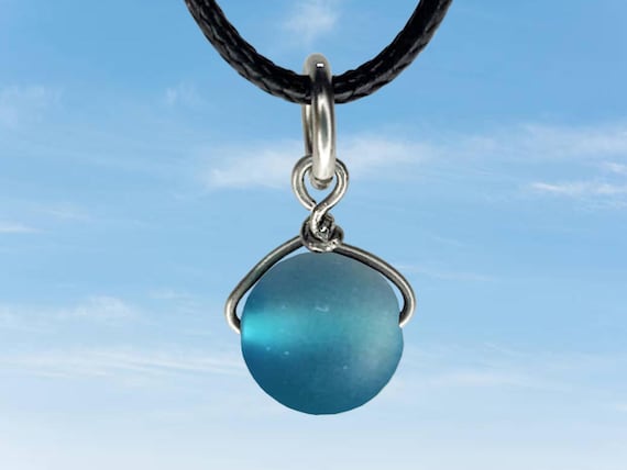 Teal Sea Glass Simple Pendant - Wire Wrapped - /Steel/Copper/Bronze/14K Gold/14K Rose Gold/Titanium/Black Niobium
