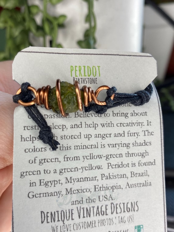 Real Raw Peridot August Birthstone Gemstone Hand WireWrapped Cage Bronze-Copper-Silver--RoseGold-Iron-Titanium-Niobium Friendship Bracelet