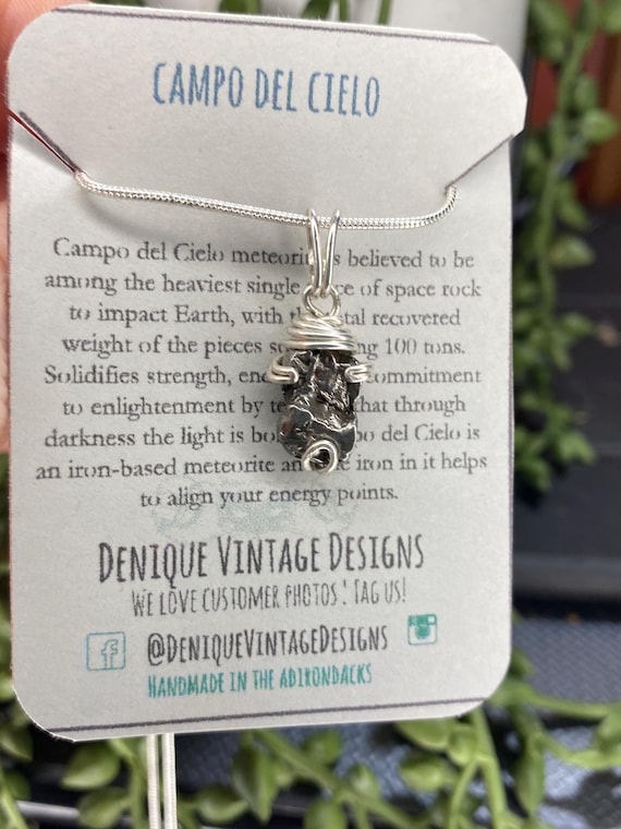 Raw Genuine Campo del Cielo meteorite Wire Prong Pendant - Silver/Steel/Copper/Bronze/14K Gold 14K Rose Gold/Black Niobium- Cert. of Authent